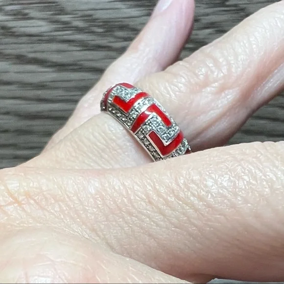 Hidalgo Sterling Silver Red Enamel Diamonique Eternity Band Ring, Size 6 - Picture 4 of 7